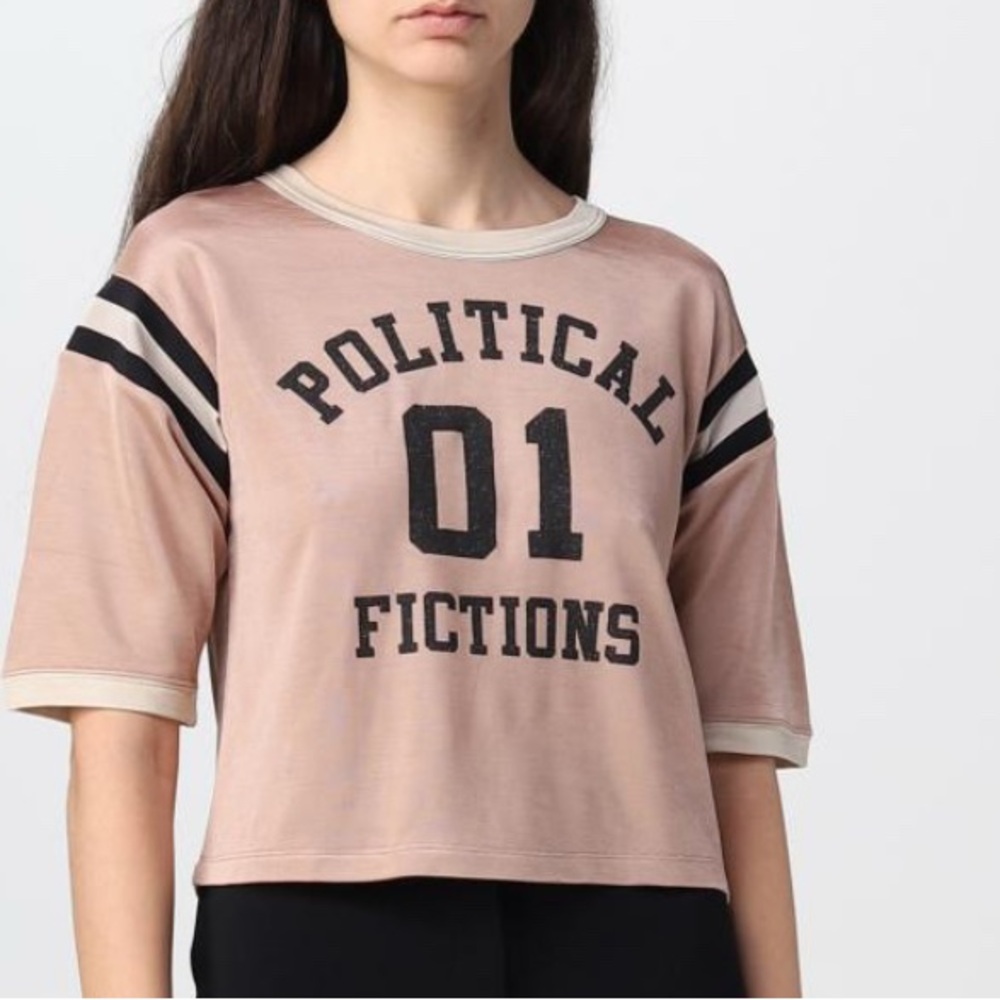 YSL; Saint Laurent, Women's Tan Graphic Top